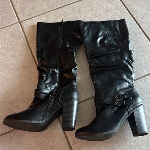 Style & Co. Black Leather Knee-High Boots